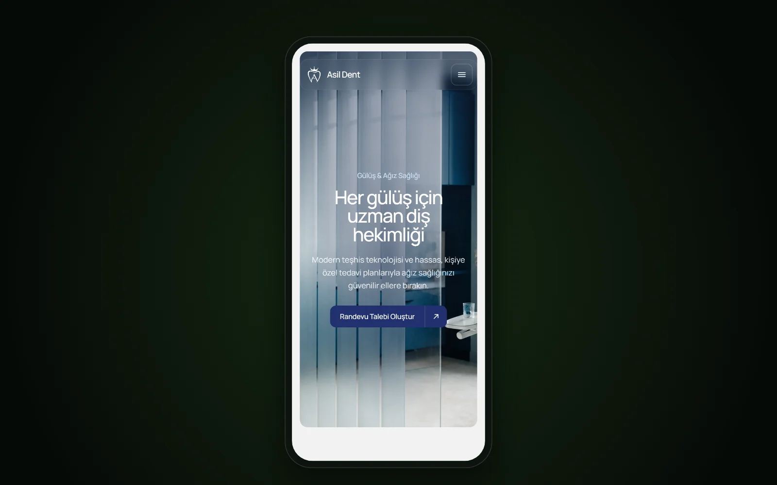 Asil Dent web sitesinin telefon ekranındaki görünümü