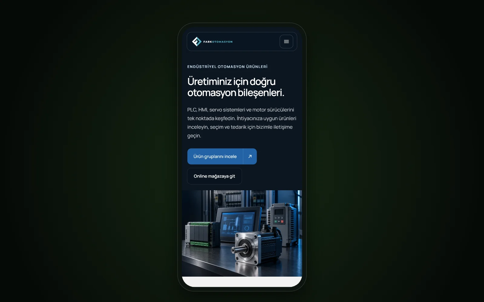 Fark Otomasyon kurumsal web sitesinin telefon ekranındaki görünümü